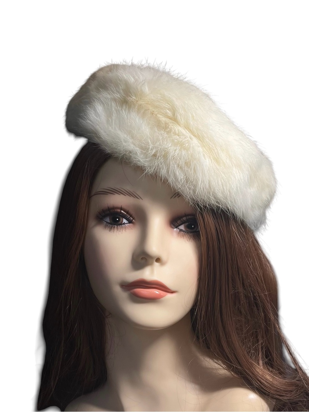 Retro 1950’s/1960’s Cream Rabbit Fur Pillbox Tilt Hat